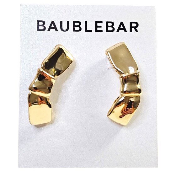 BaubleBar Gold Vertical Bow Statement Earrings NWT Bold Chunky - Picture 1 of 5